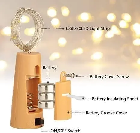 20 Led Wine Bottle Cork Copper Wire String Lights 2M Battery Operated (Warm White Pack Of 4)