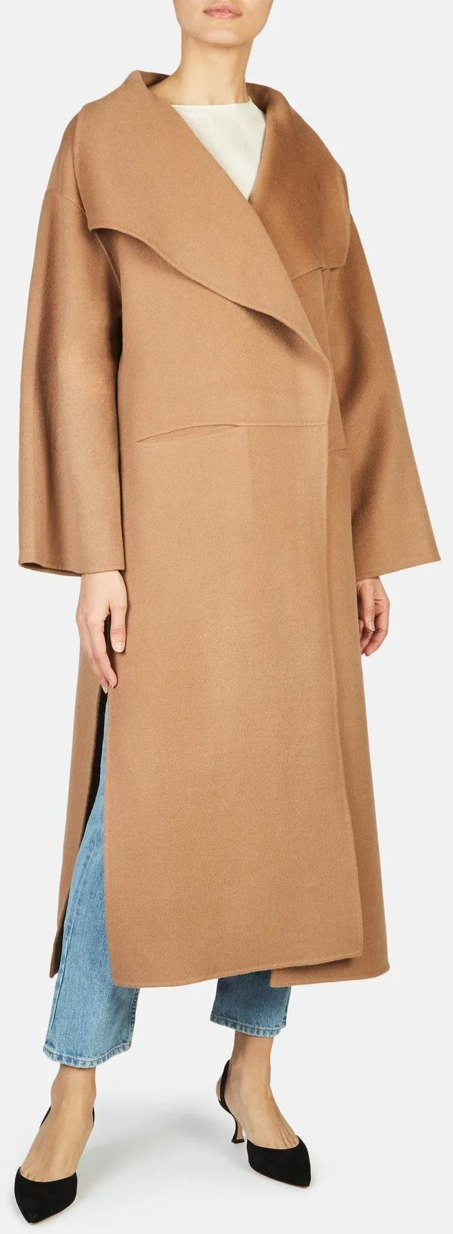 'Annecy' Draped Lapel Coat - Camel