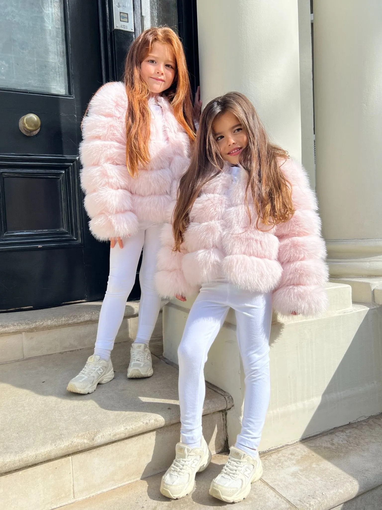 Baby Pink Childrens Faux Fur Coat