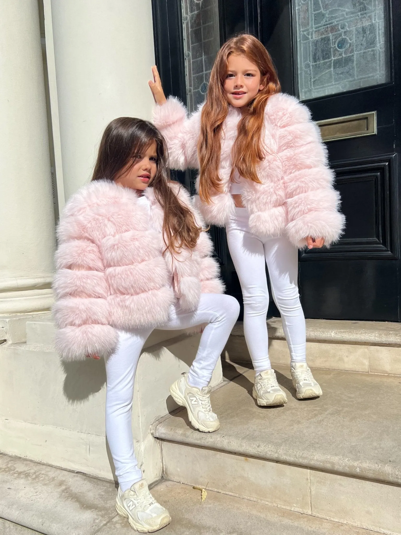 Baby Pink Childrens Faux Fur Coat