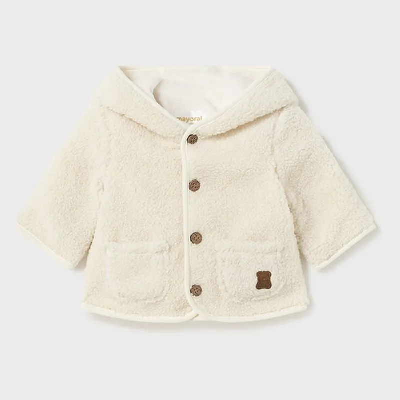 Beige Hooded Faux Wool Jacket