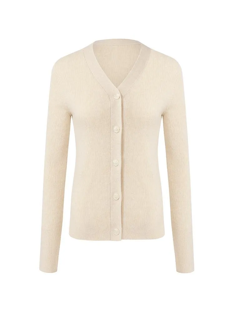 Beige Seamless Cashmere Lady Cardigan