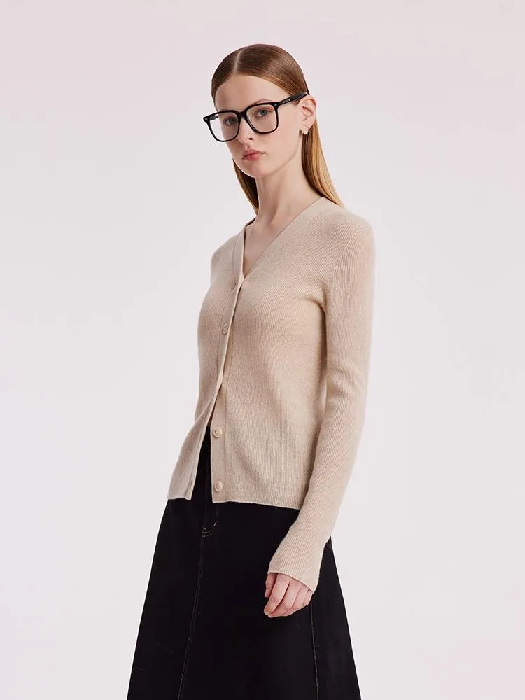 Beige Seamless Cashmere Lady Cardigan