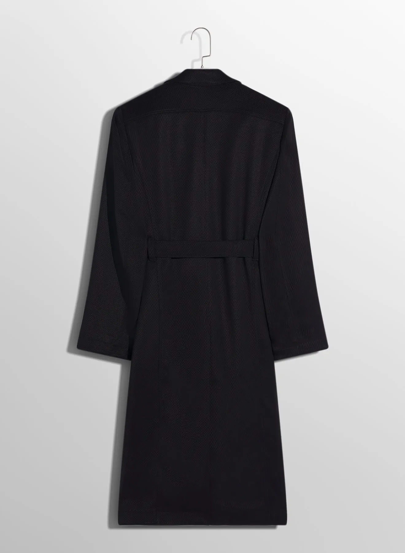 black ribbed belted coat