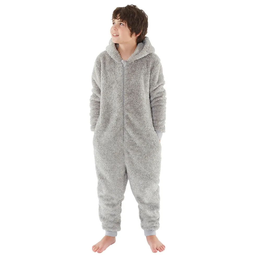 Boys Fluffy Grey Fleece Onesie