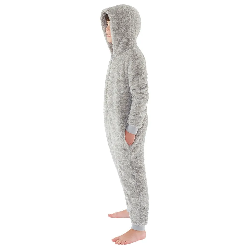 Boys Fluffy Grey Fleece Onesie