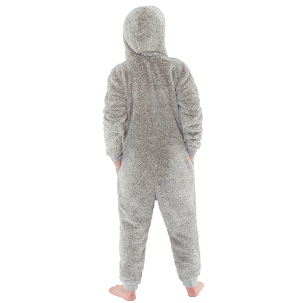 Boys Fluffy Grey Fleece Onesie