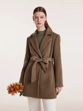 Brown Tencel Wool Notched Lapel Coat With Belt