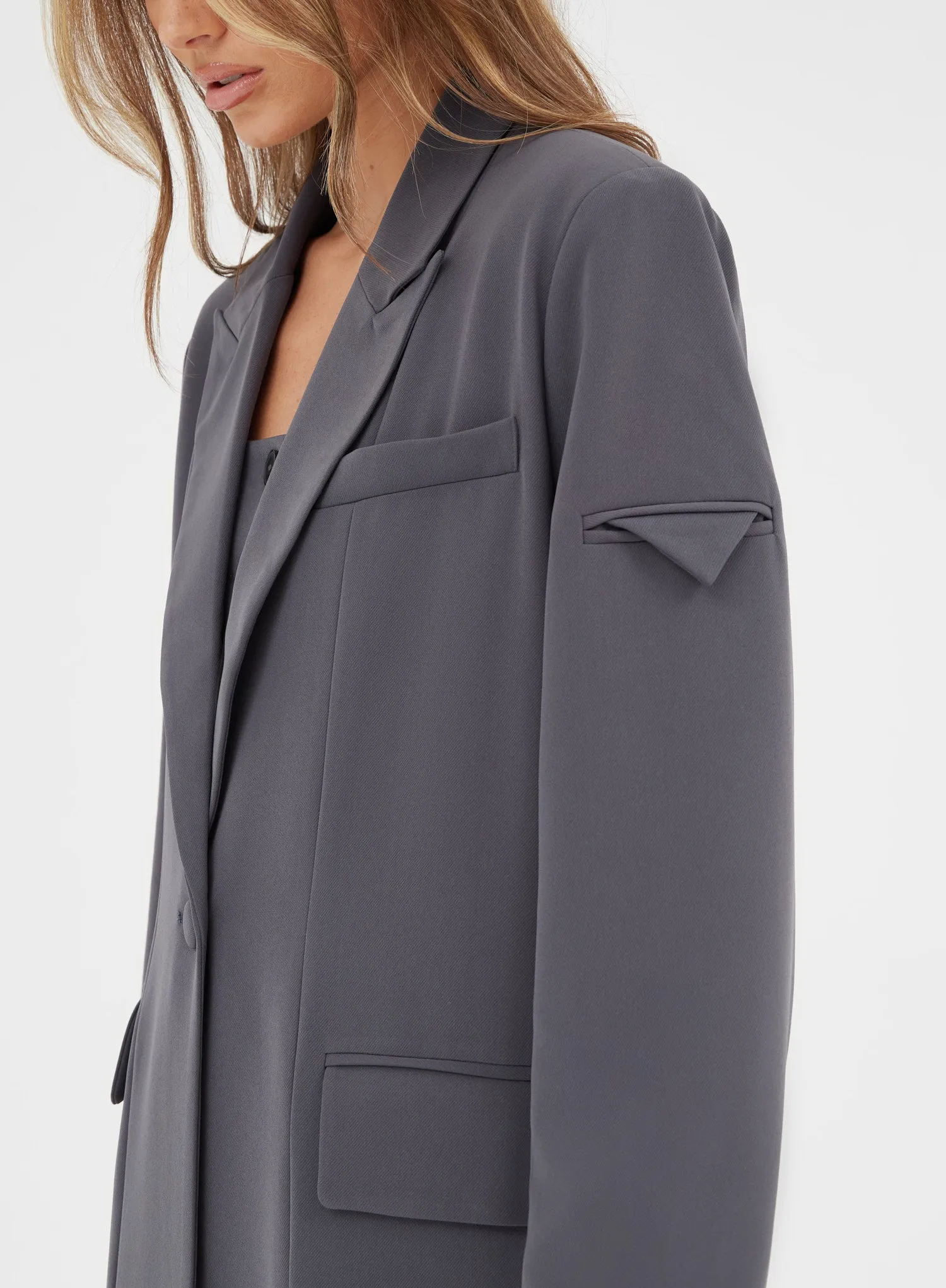 Charcoal Grey Longline Tailored Coat - Kennedy