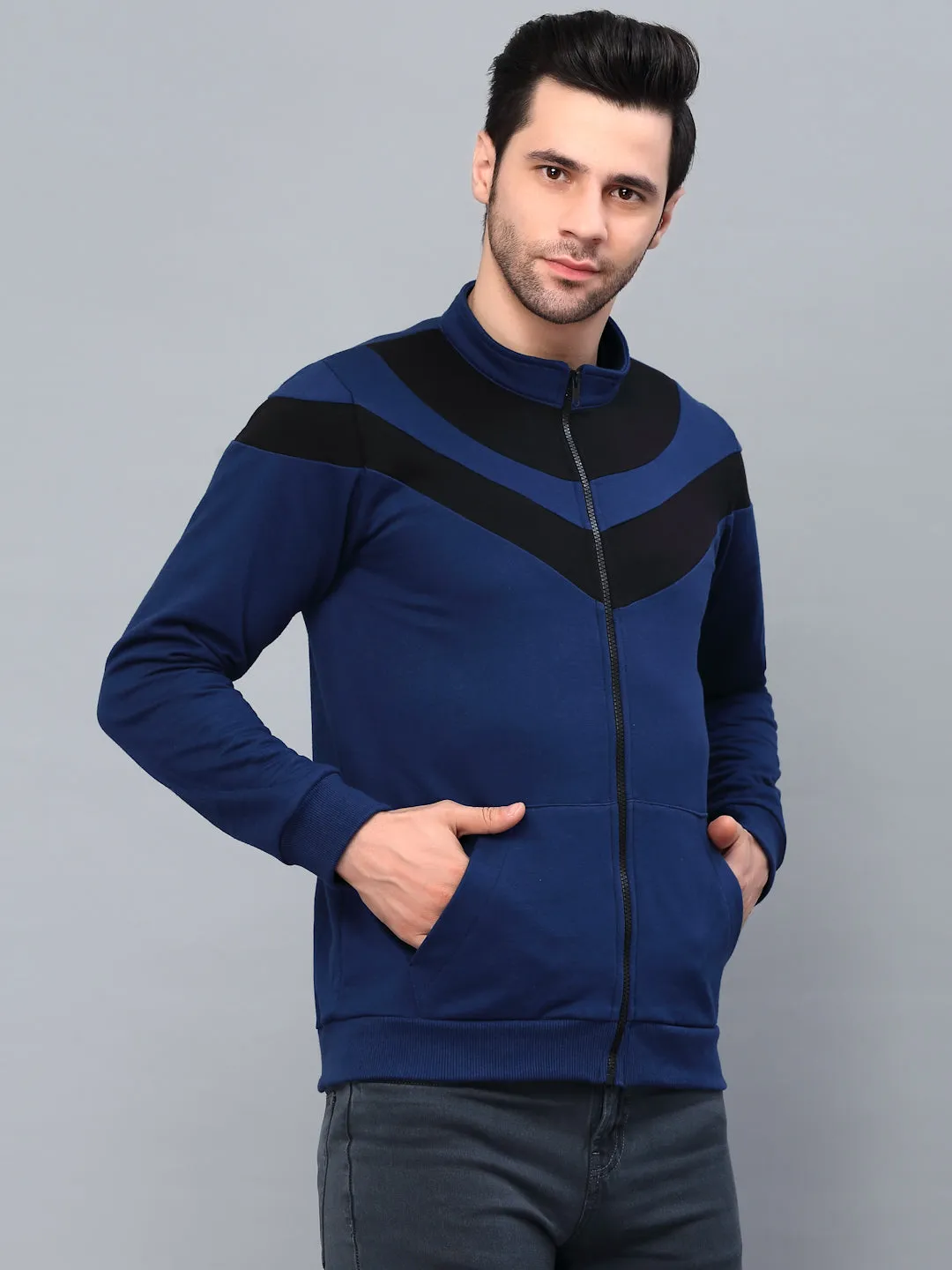 Color Blocked High Neck Fleece Jacket