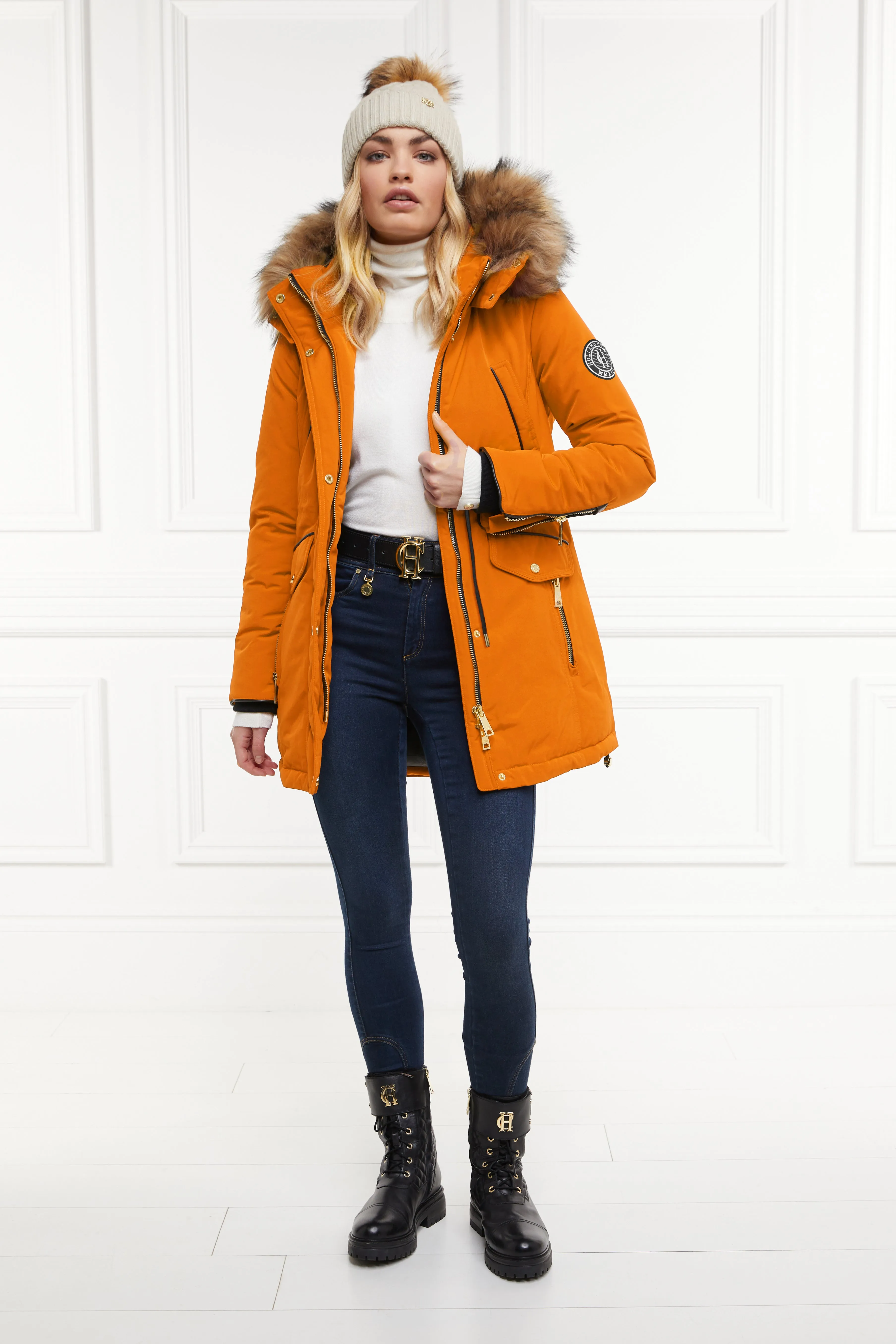 Corvara Womens Parka in Burnt Orange - Weather-Resistant and Insulated