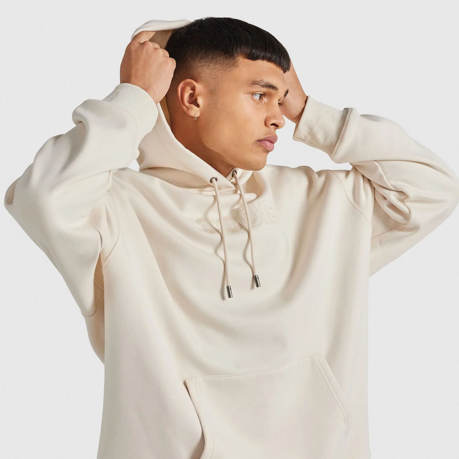 Cream Relaxed Cotton Fleece Hoodie