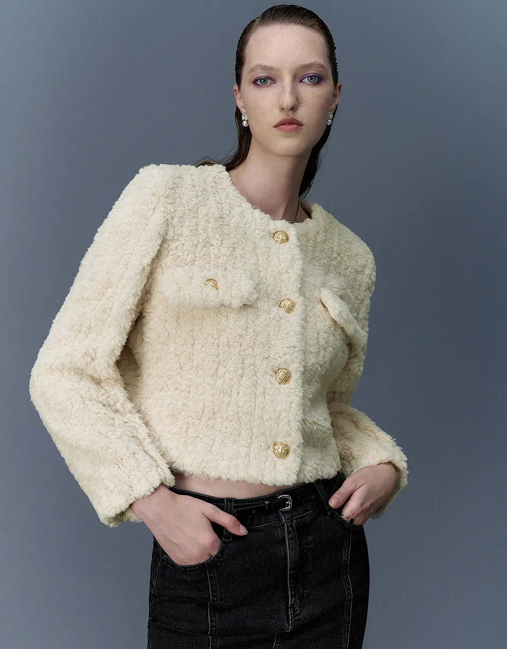 Crew Neck Furry Straight Coat