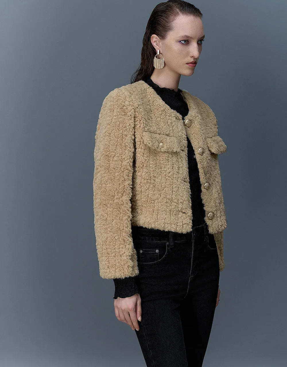 Crew Neck Furry Straight Coat