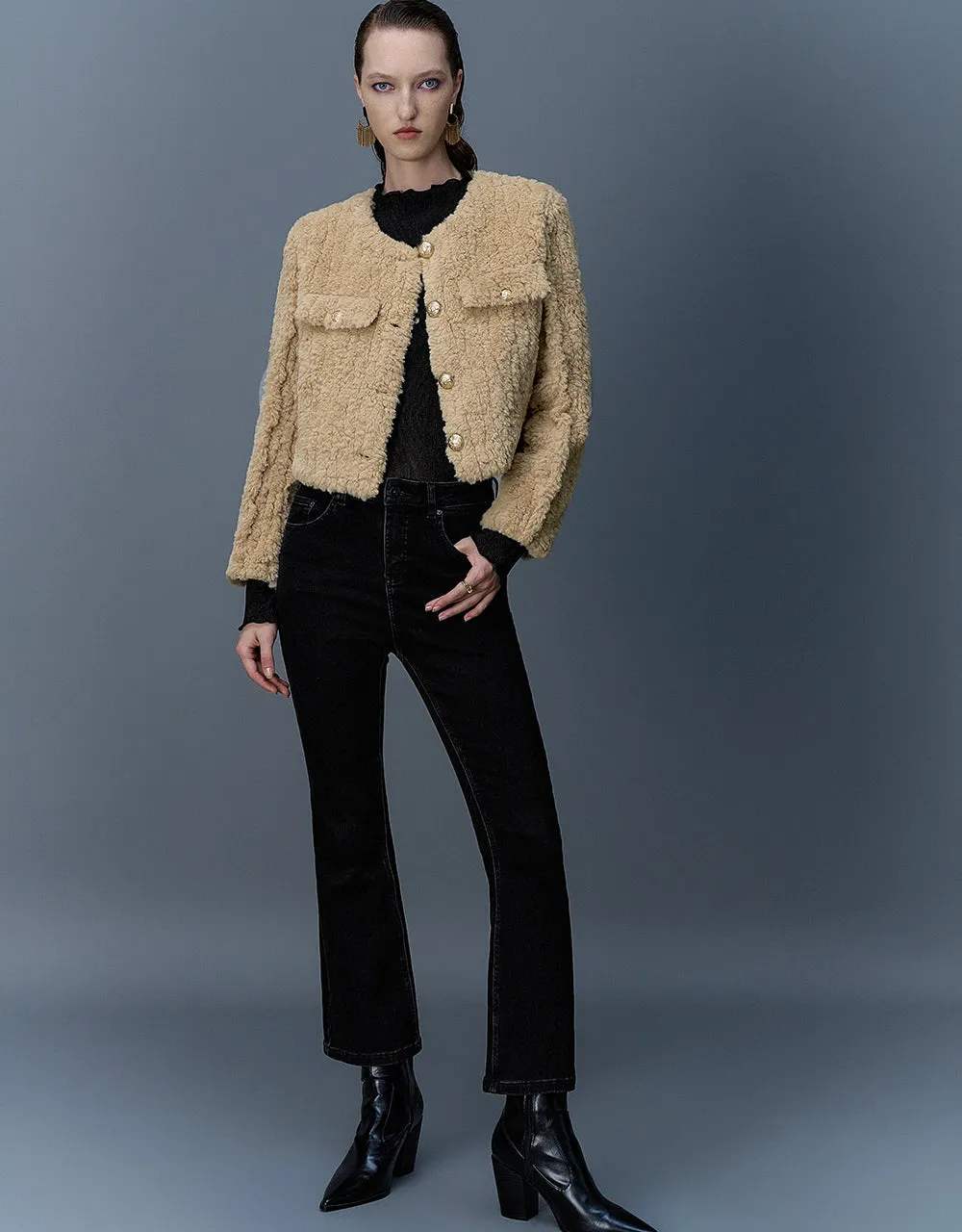 Crew Neck Furry Straight Coat