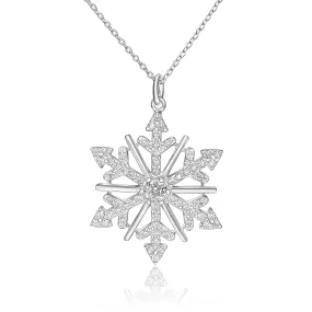 CZ Winter Star Snowflake Necklace Silver