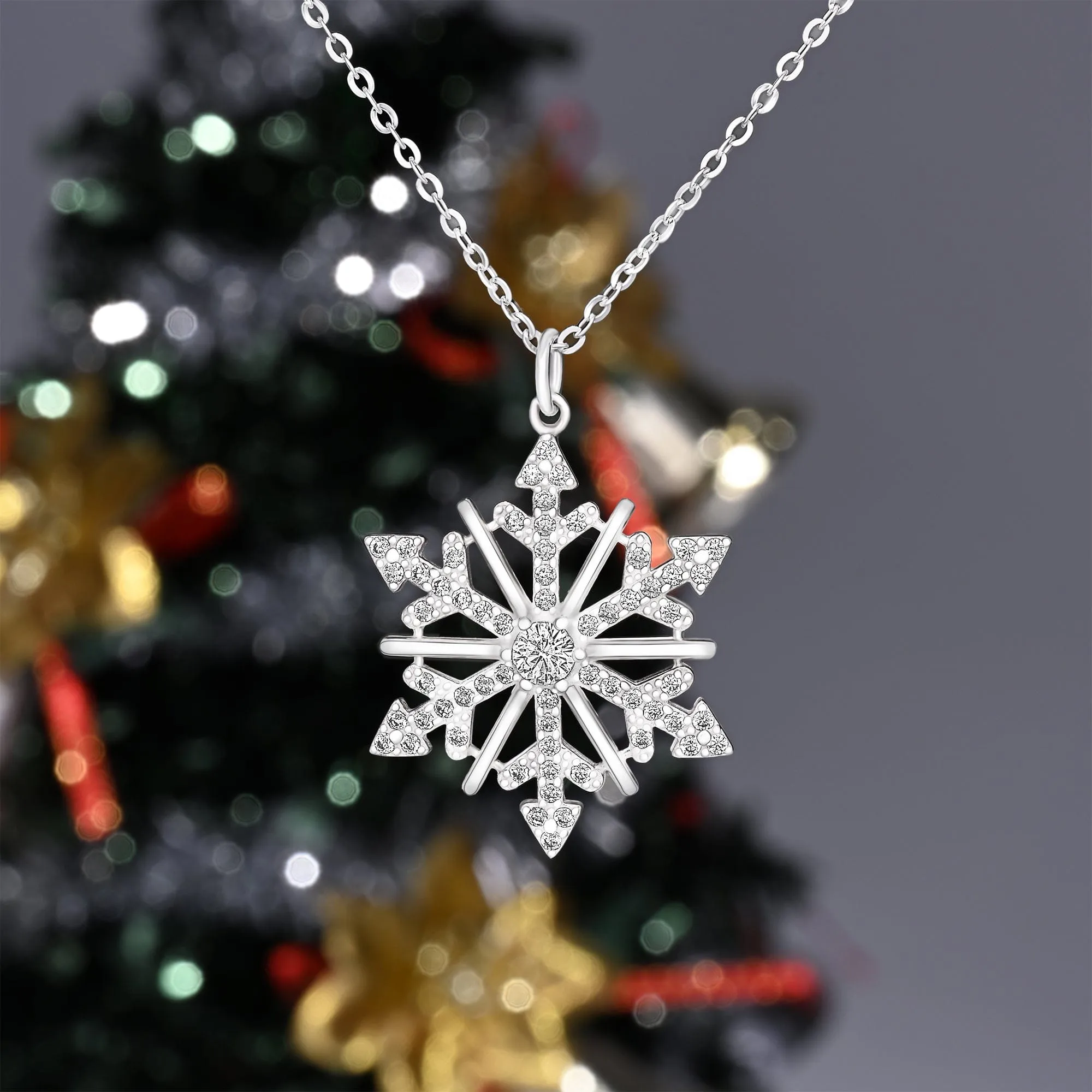 CZ Winter Star Snowflake Necklace Silver