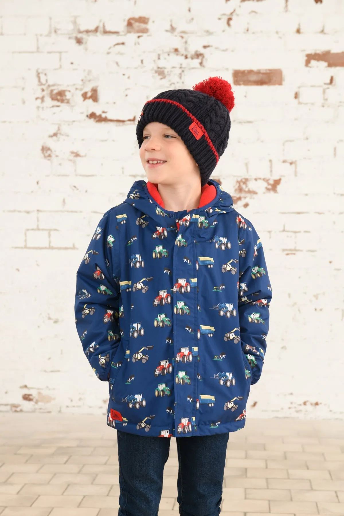 Finlay Coat - Navy Tractor Print