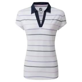 Footjoy Polo Lady Jacquard Oeil d'Oiseau Blanc Marine