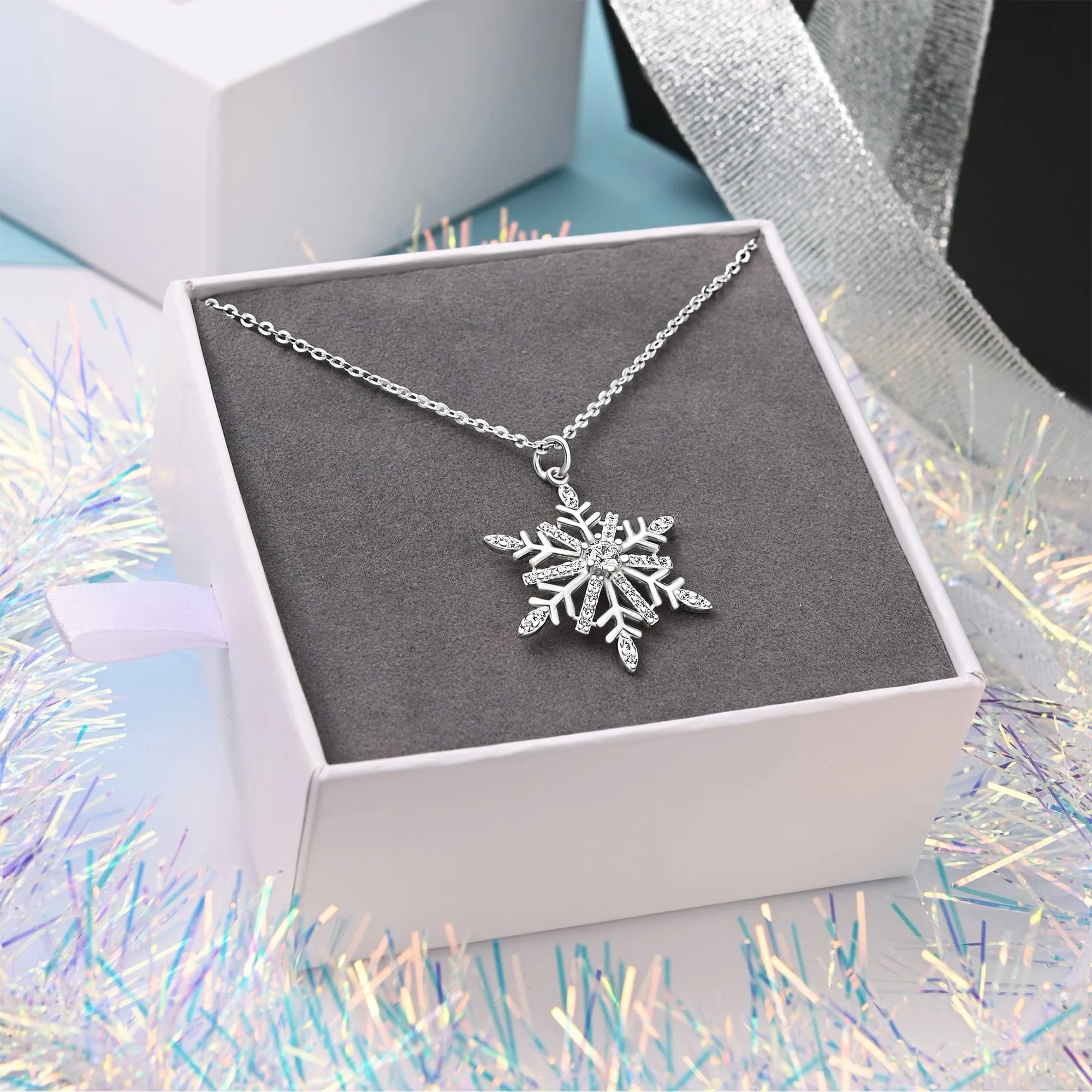 Frozen Winter CZ Snowflake Necklace Sterling Silver