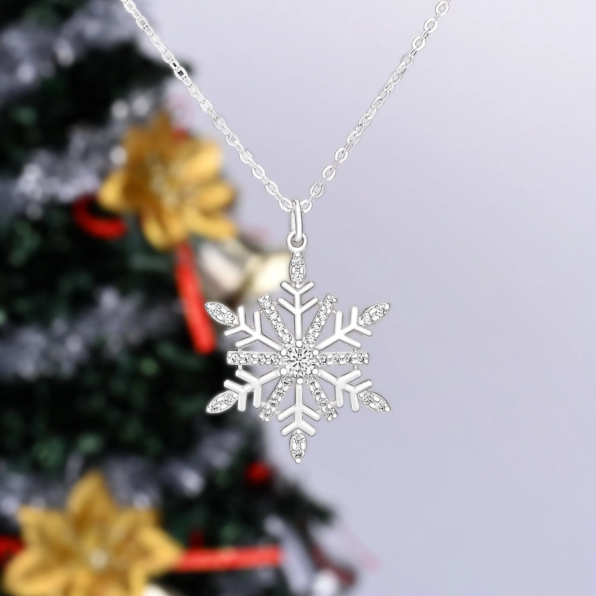 Frozen Winter CZ Snowflake Necklace Sterling Silver