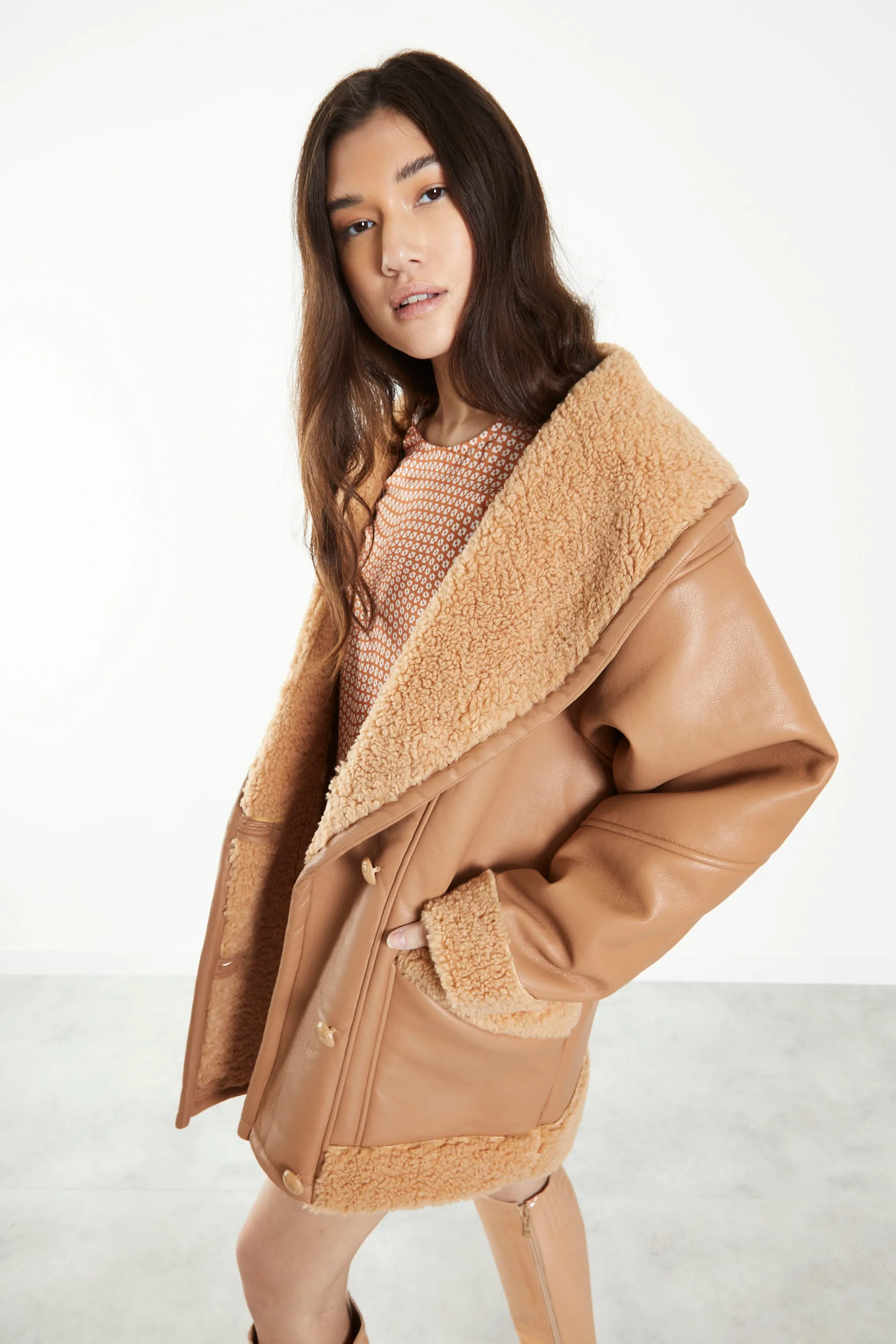 Glamorous Camel Faux Shearling Coat