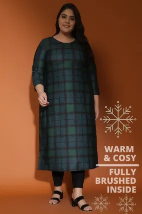 Green Checkered Art Woolen Winter kurti