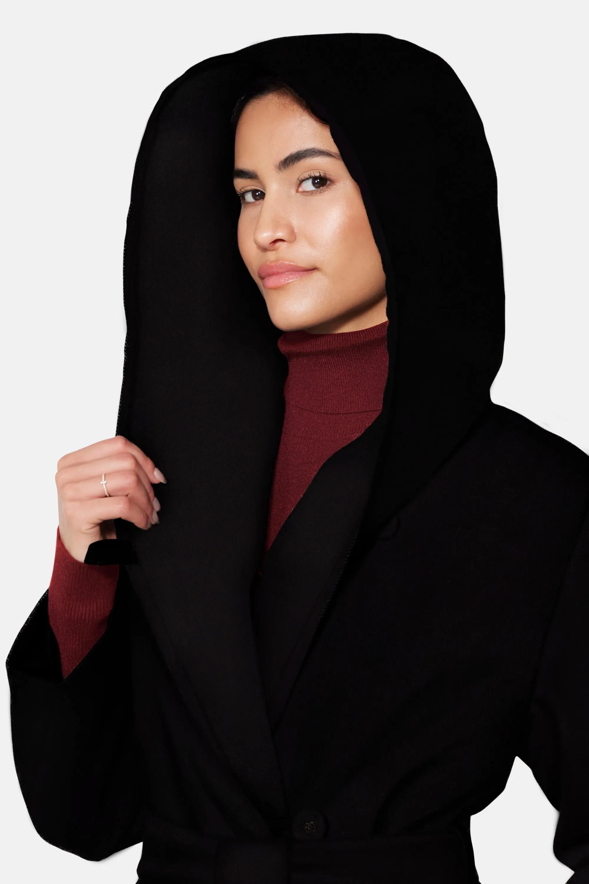 Hooded Wrap Coat, Black