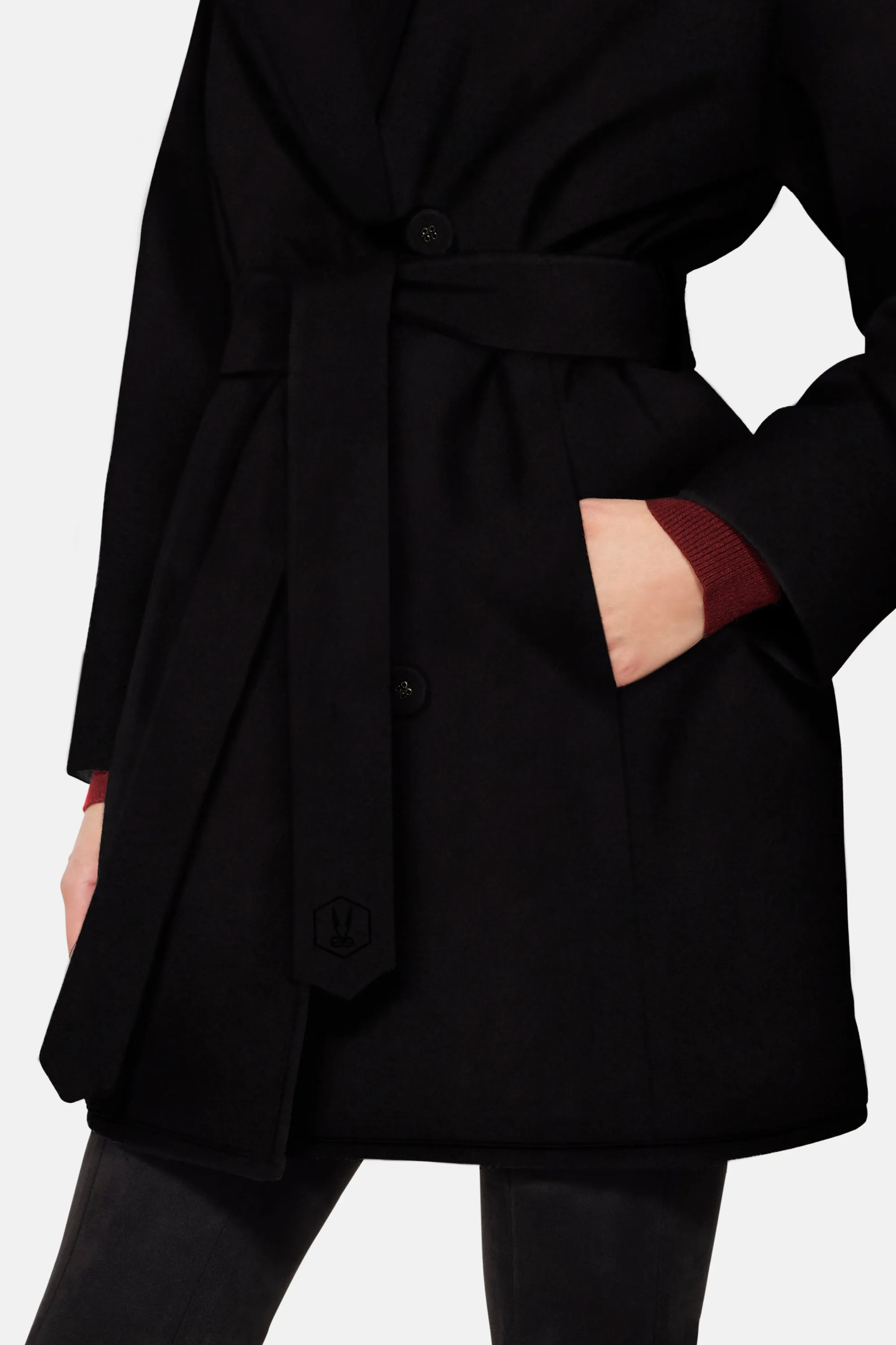 Hooded Wrap Coat, Black