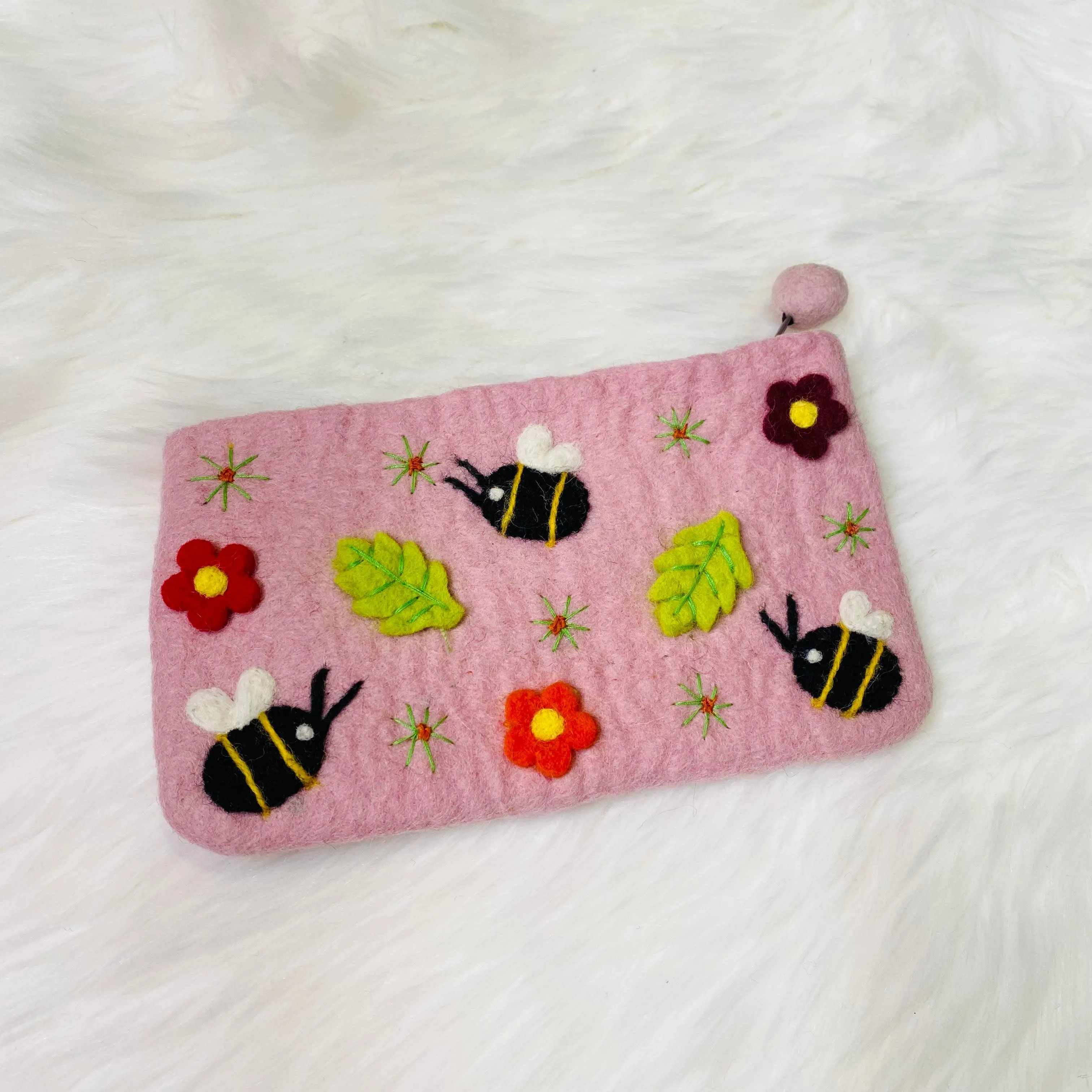 Lady Bug Engraved Long Felted Purse