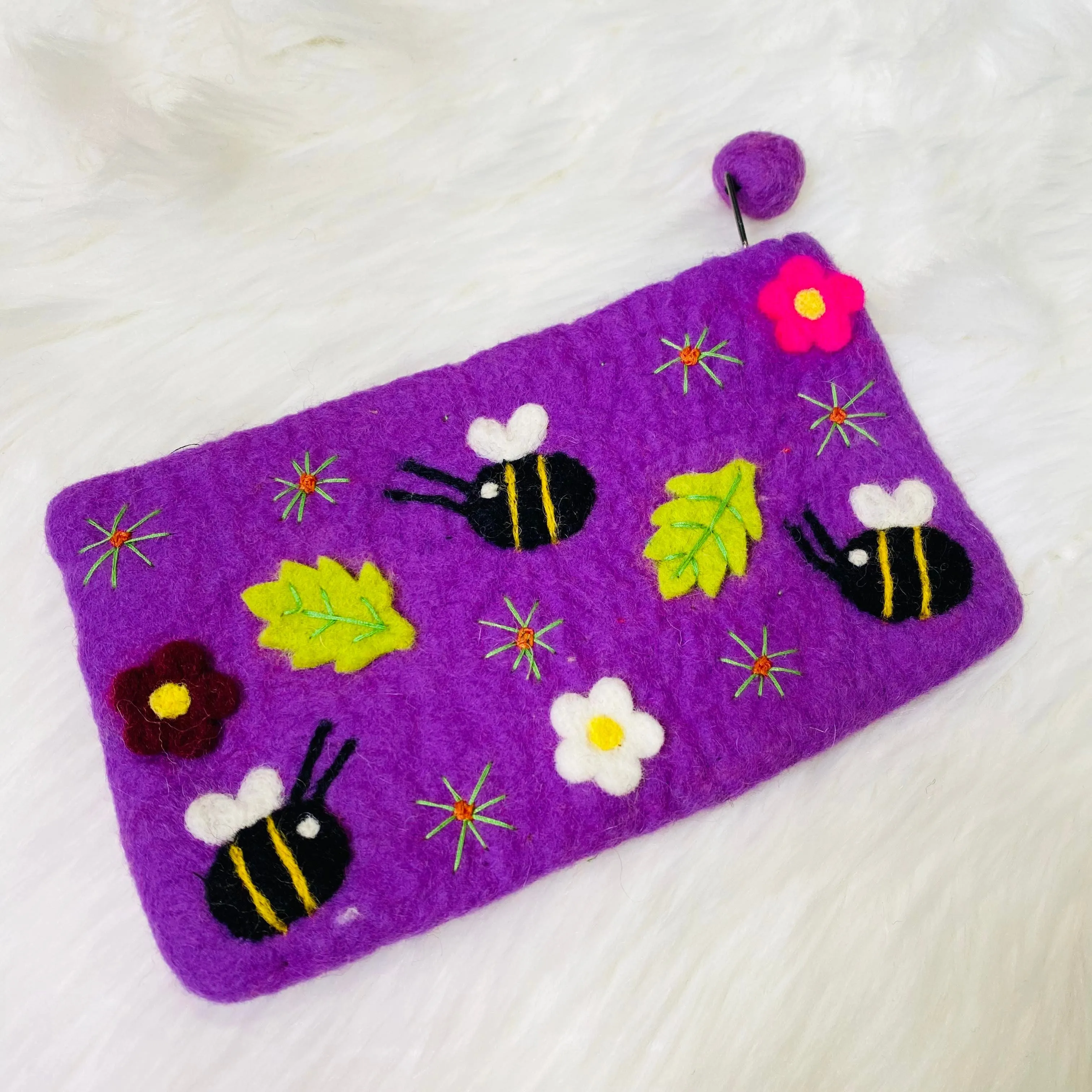 Lady Bug Engraved Long Felted Purse