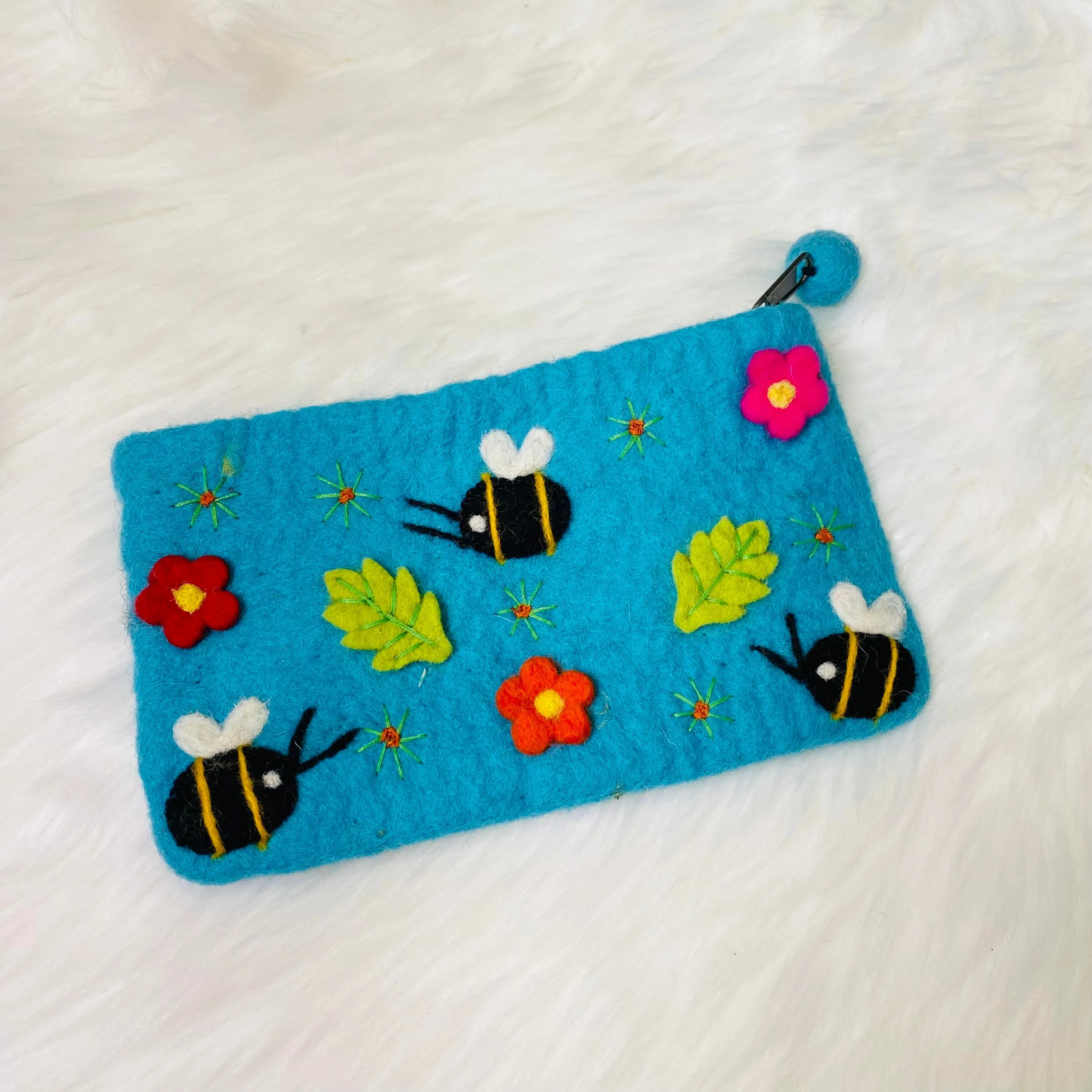 Lady Bug Engraved Long Felted Purse