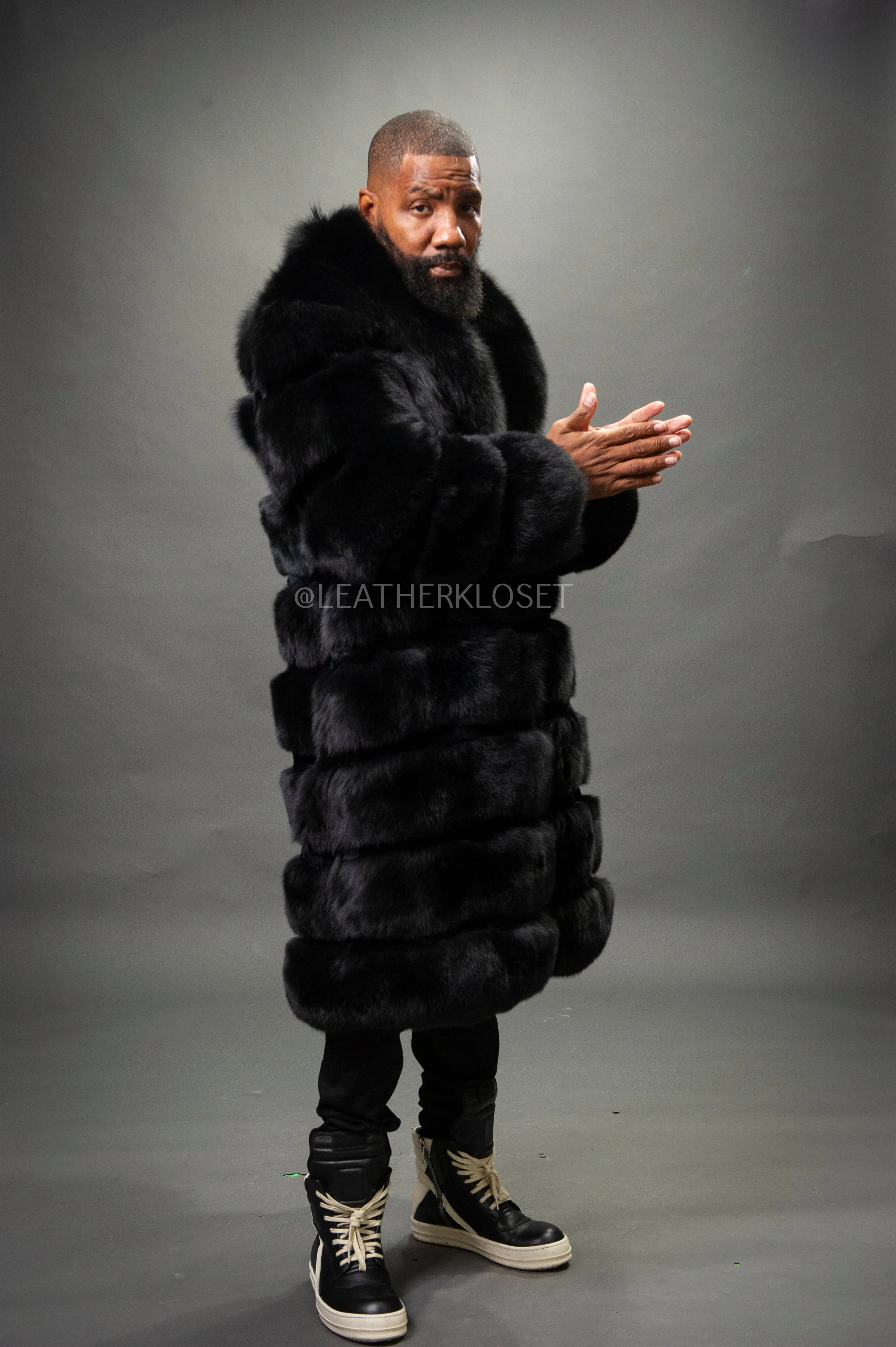 Men's Black Russian Fox Fur Coat