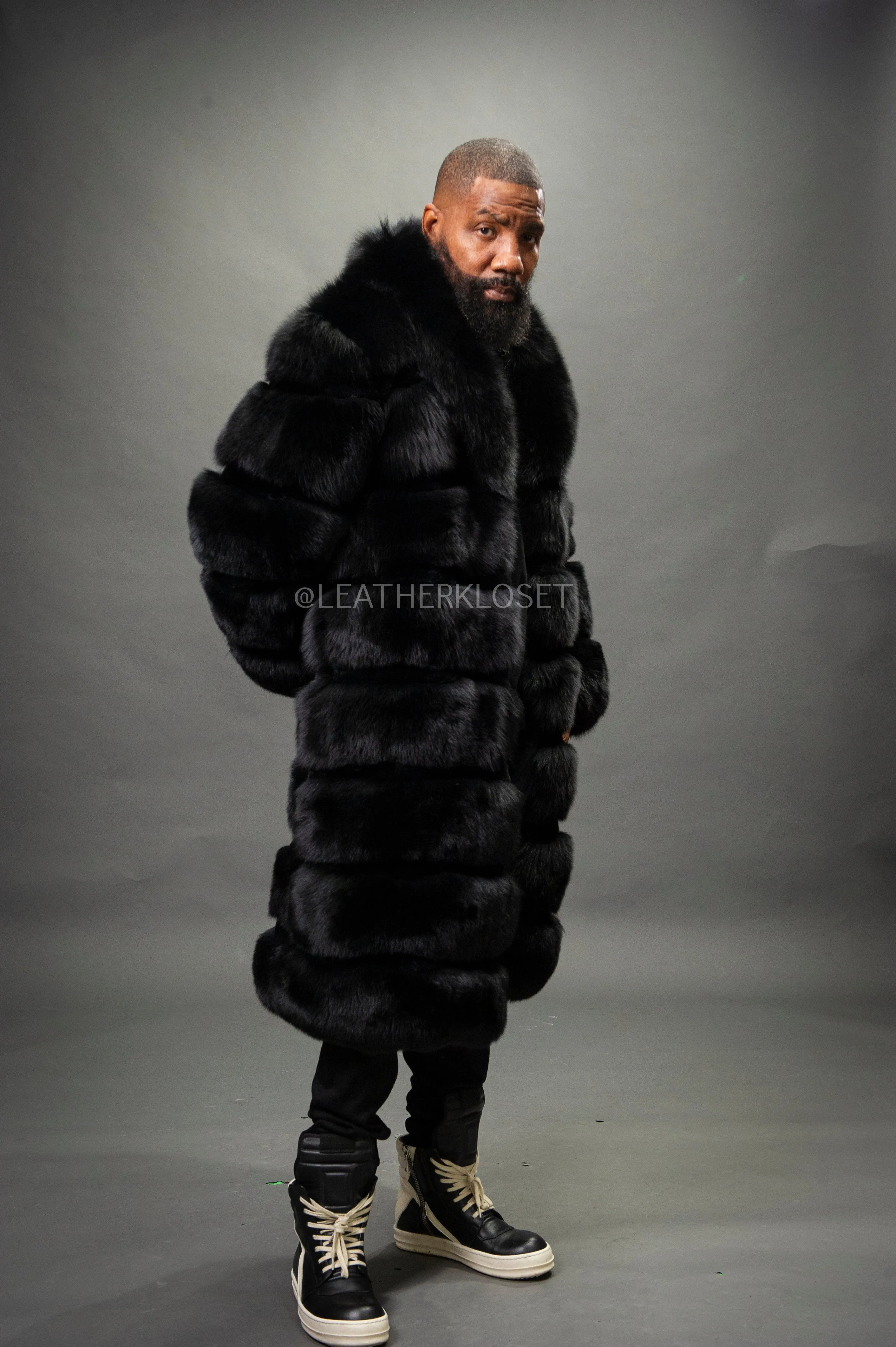 Men's Black Russian Fox Fur Coat