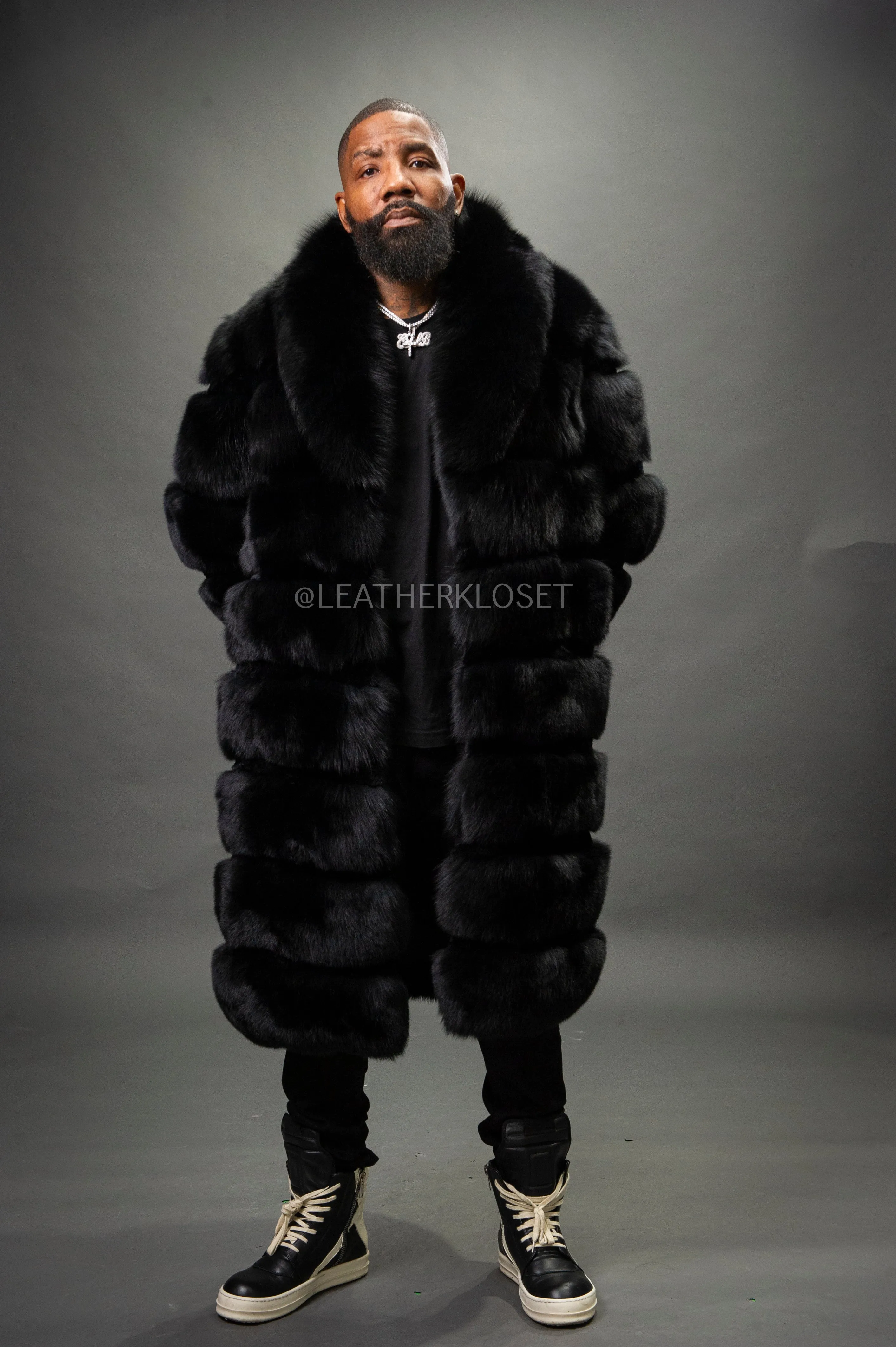 Men's Black Russian Fox Fur Coat