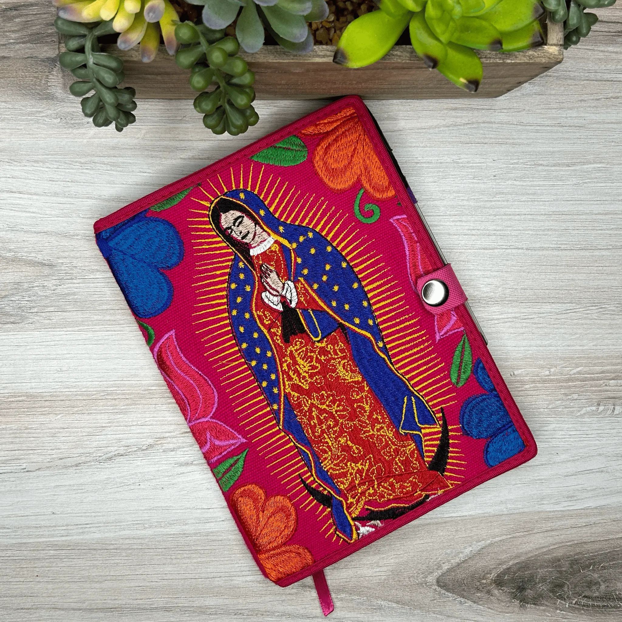 Mexican Embroidered Notebook Cover - Lady of Guadalupe