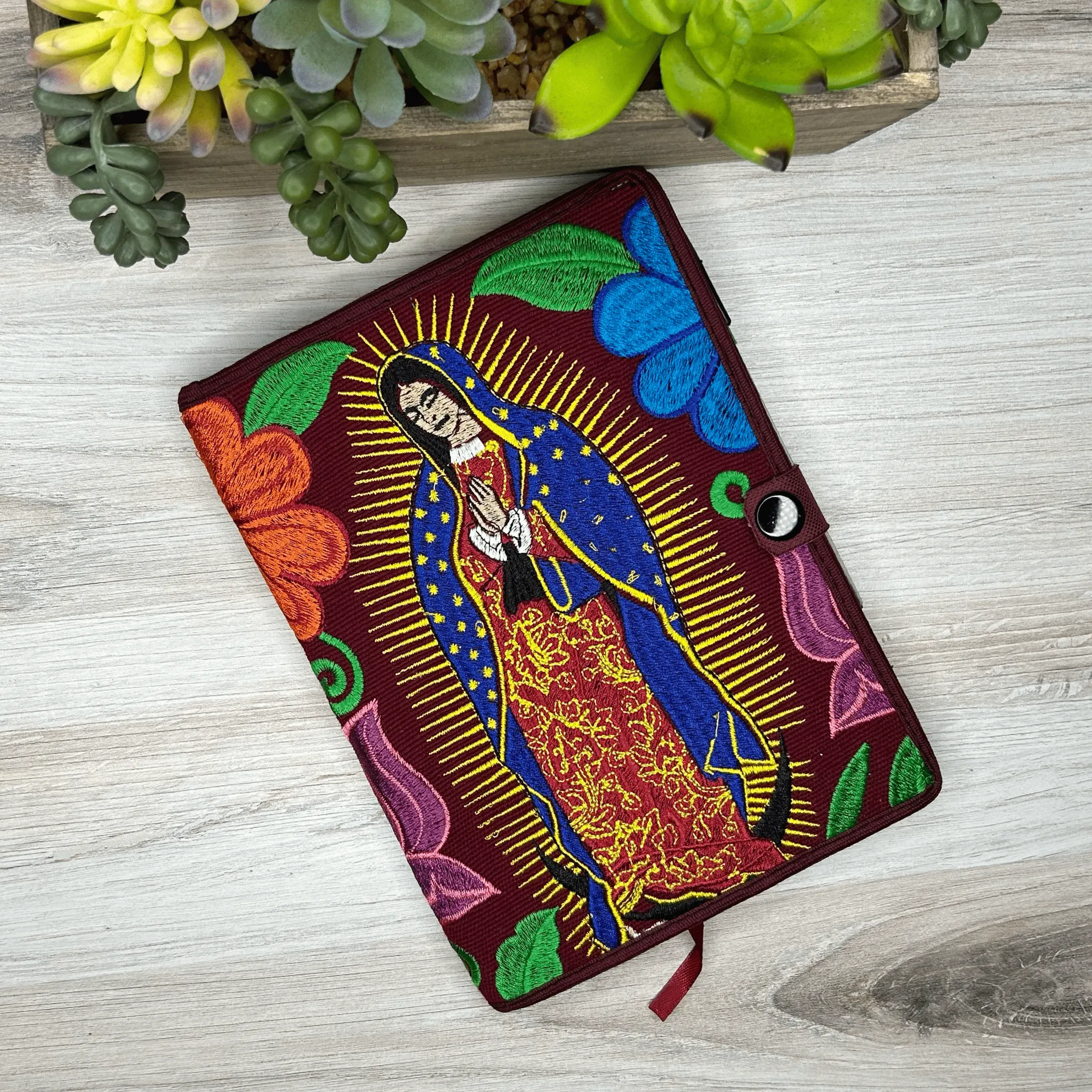 Mexican Embroidered Notebook Cover - Lady of Guadalupe