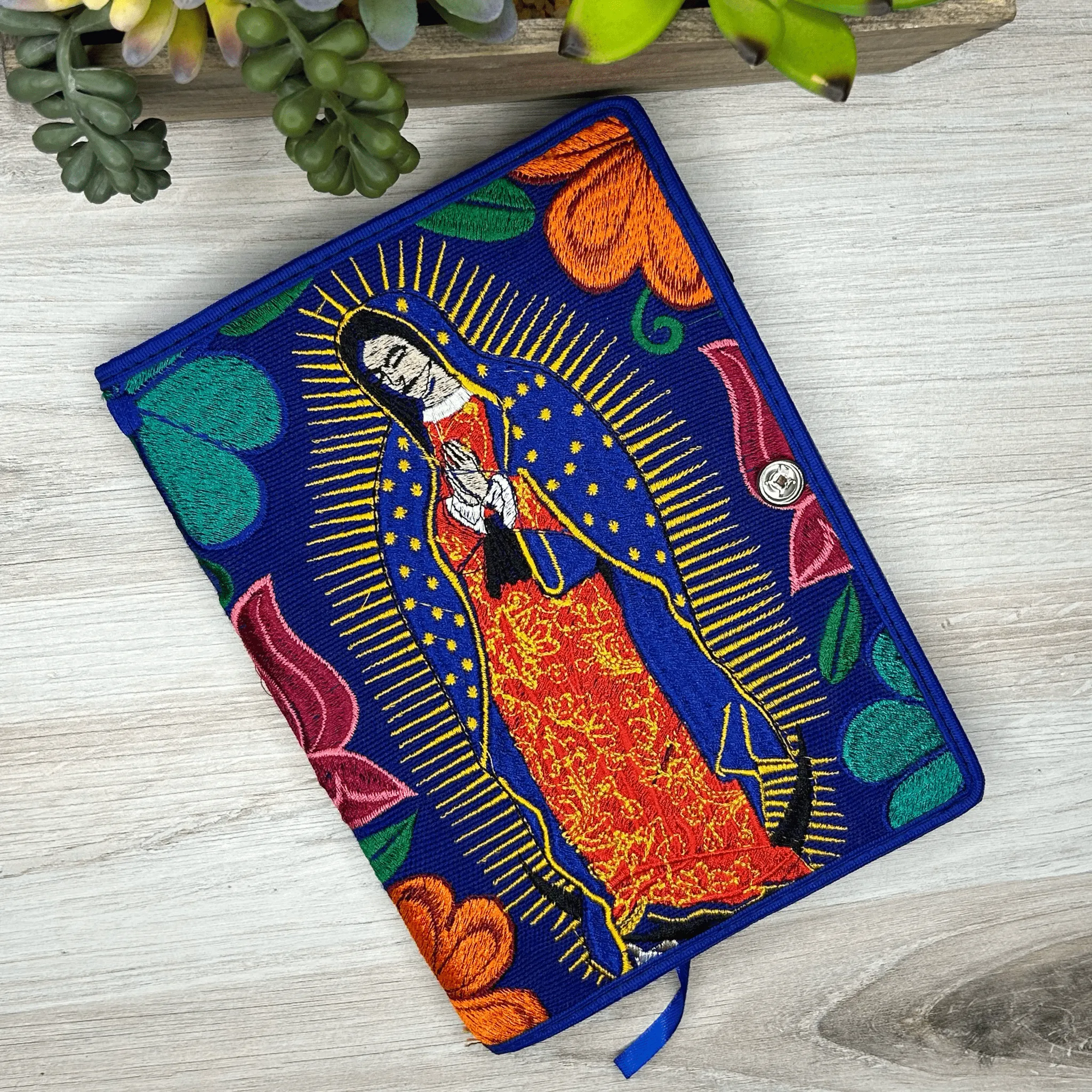 Mexican Embroidered Notebook Cover - Lady of Guadalupe