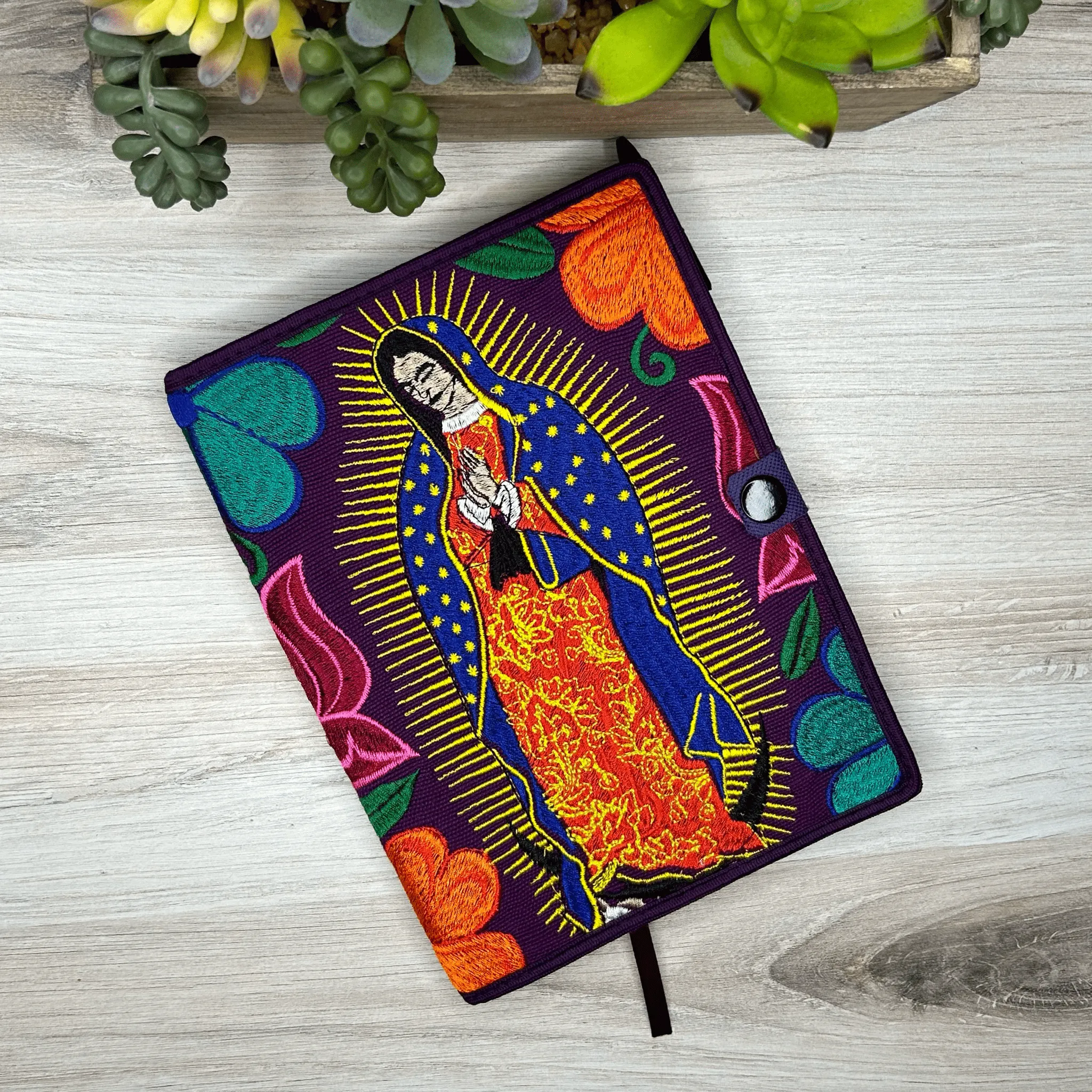 Mexican Embroidered Notebook Cover - Lady of Guadalupe