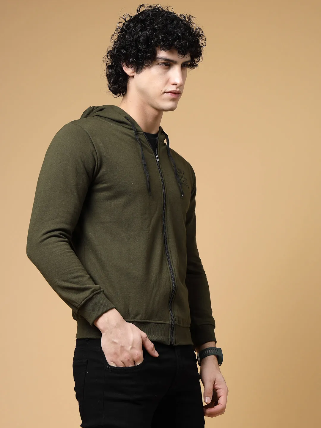 Olive Green Hood Fleece Jacket