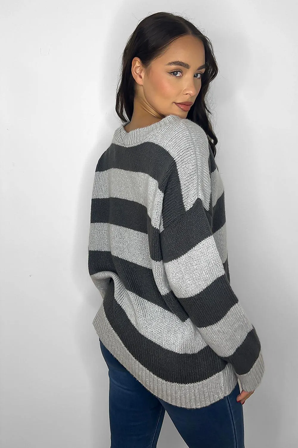 Scoop Neckline Large Stripe Pullover