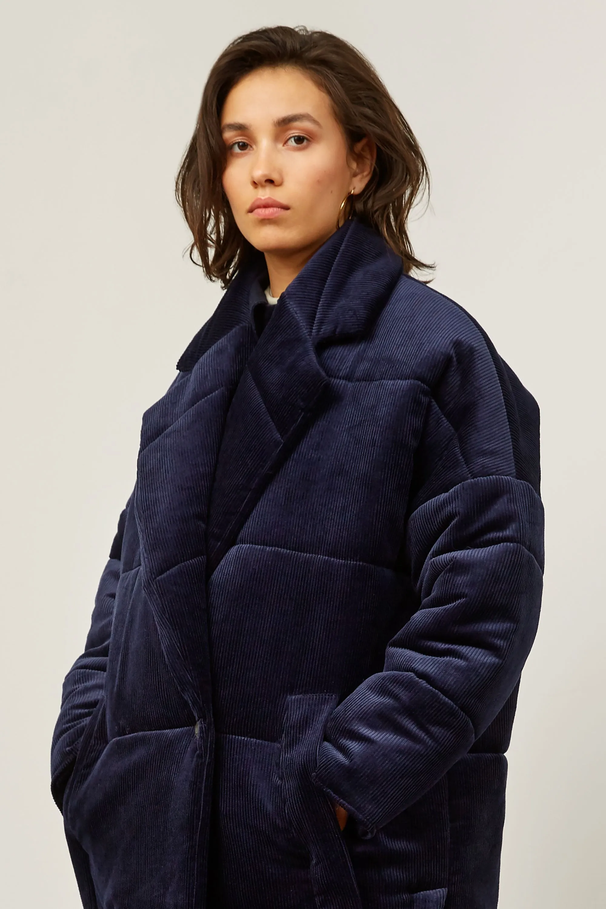 silja padded corduroy coat navy <br> by Frisur