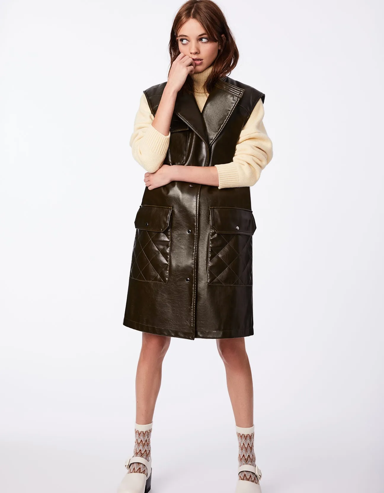 VEGAN LEATHER VEST COAT