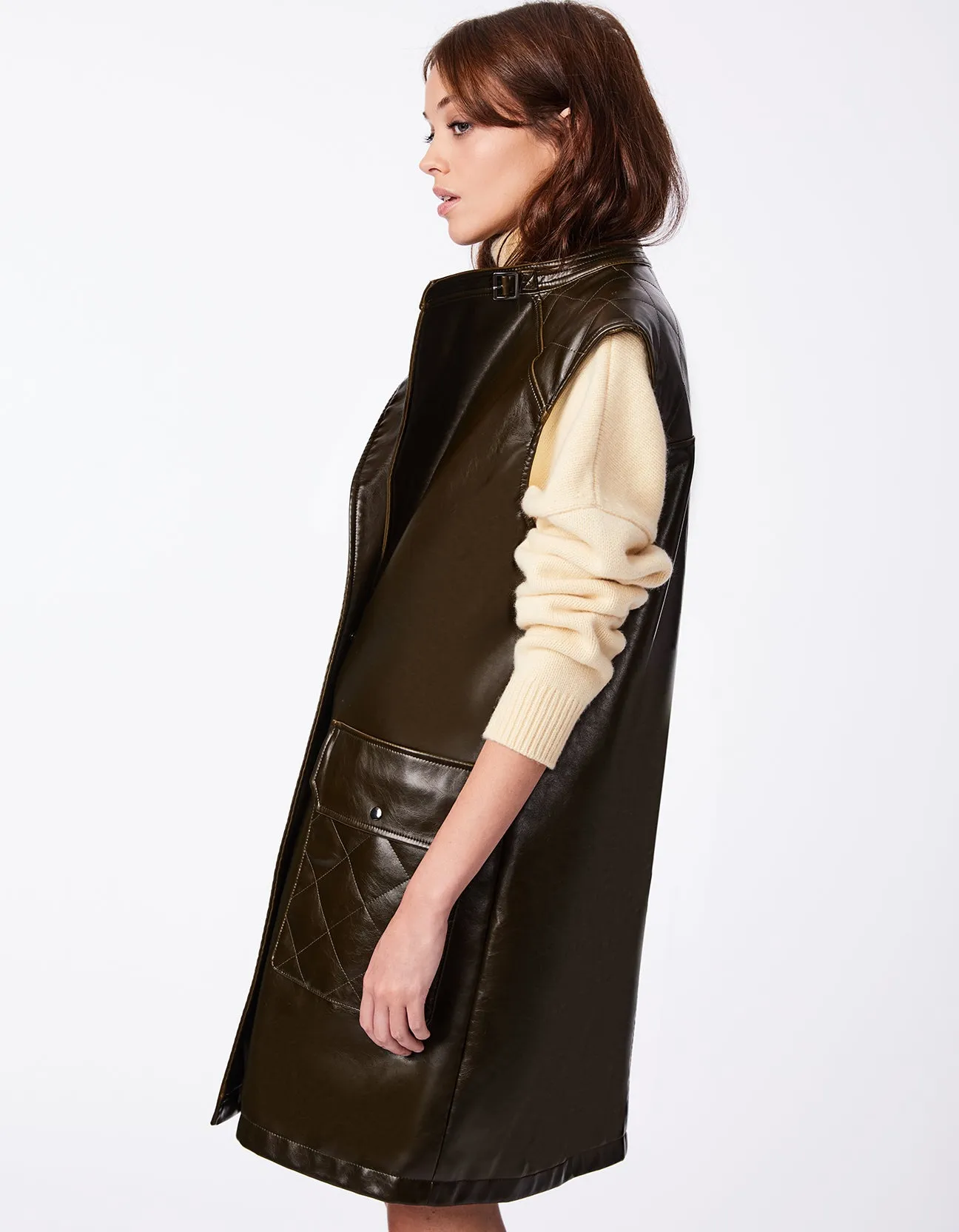 VEGAN LEATHER VEST COAT