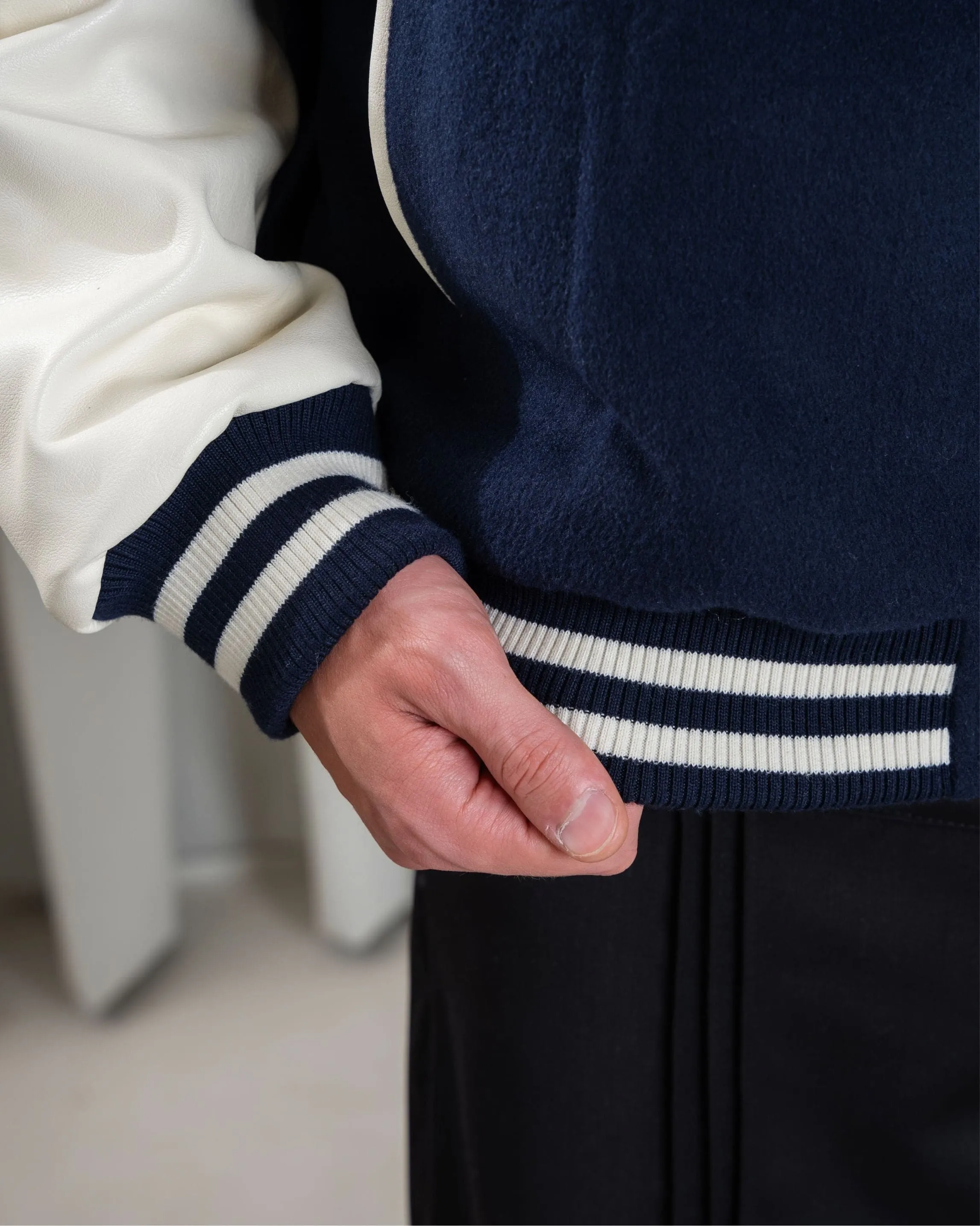 Wool Varsity Jacket - Navy Blue